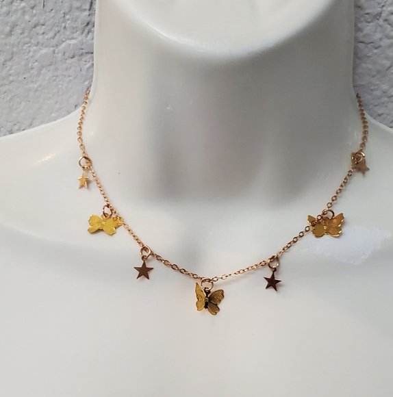 💚5/$25 Gold Tone Butterfly and Star Charm Necklace - Picture 2 of 4